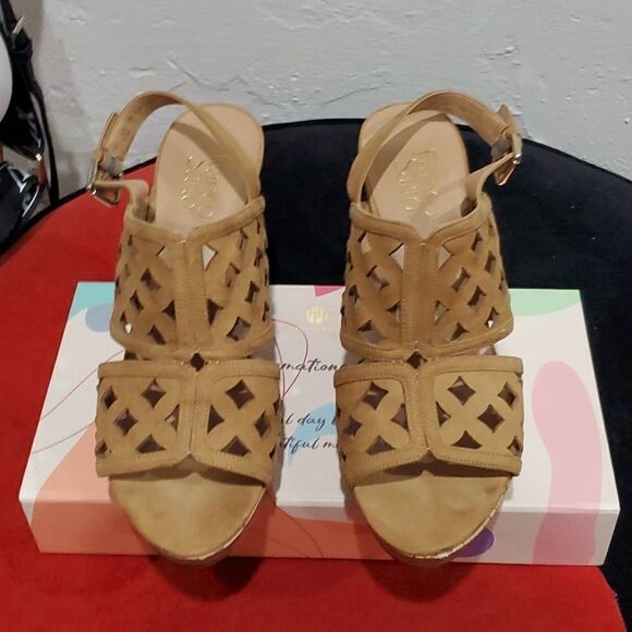 Franco Sarto Shea Tan Wedge Sandals Size 9.5 - Picture 2 of 14